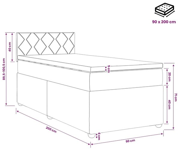 Boxspring krevet s madracem Krem 90 x 200 cm Tkanina - Krem 90 x 200 cm Dizajn s rombovima