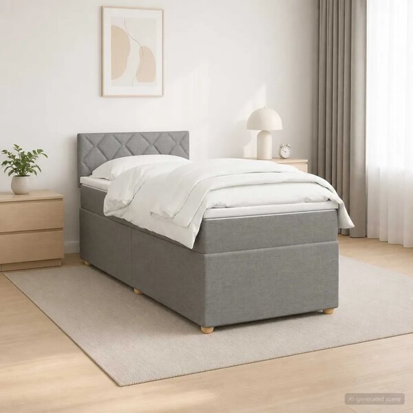 Boxspring krevet s madracem Svjetlosiva 90 x 200 cm Tkanina - Svjetlosiva 90 x 200 cm Dizajn s rombovima