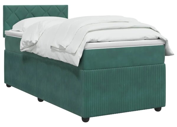 Boxspring krevet s madracem Tamnozelena 90 x 190 cm Baršun - Tamnozelena 90 x 190 cm Dizajn s rombovima