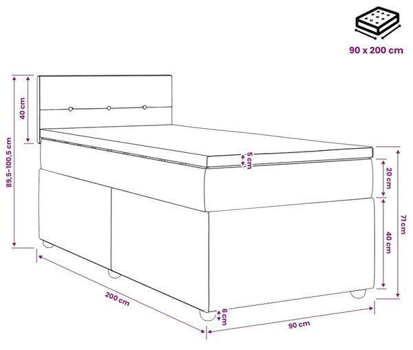 Boxspring krevet s madracem Ružičasta 90 x 200 cm Baršun - Ružičasta 90 x 200 cm Prošiveno gumbima