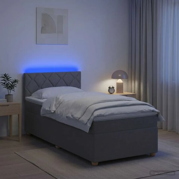 Boxspring krevet s madracem Svjetlosiva 90 x 200 cm Tkanina - Svjetlosiva 90 x 200 cm Dizajn s rombovima