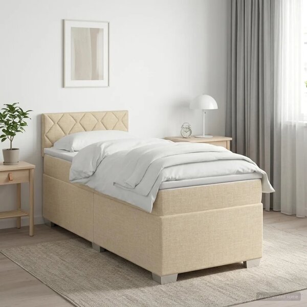 Krevet s box springom madracem i LED-om Krem 90 x 200 cm - Krem 90 x 200 cm Dizajn s rombovima