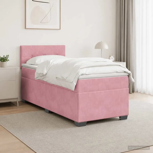 Boxspring krevet s madracem Ružičasta 90 x 200 cm Baršun - Ružičasta 90 x 200 cm Prošiveno gumbima