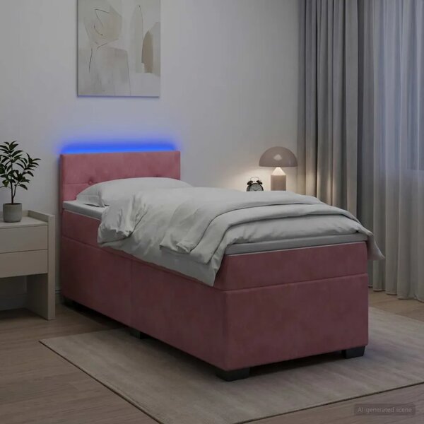 Krevet s box springom madracem i LED-om Ružičasta 90 x 200 cm - Ružičasta 90 x 200 cm Prošiveno gumbima