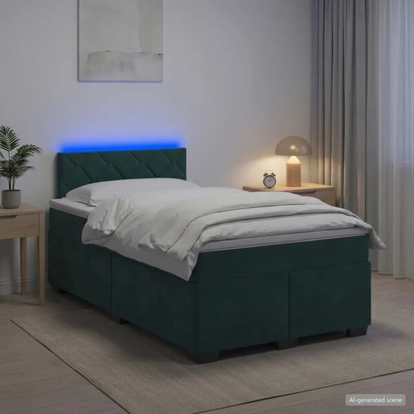 Krevet s box springom madracem i LED-om Tamnozelena Baršun - Tamnozelena 120 x 190 cm Dizajn s rombovima