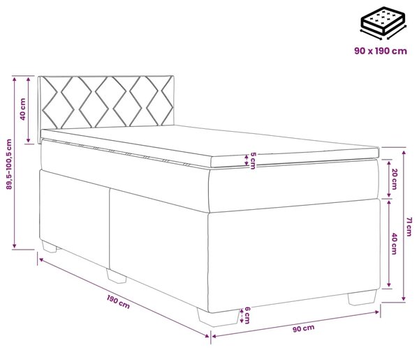 Krevet s box springom madracem i LED-om Plava 90 x 190 cm - Plava 90 x 190 cm Dizajn s rombovima