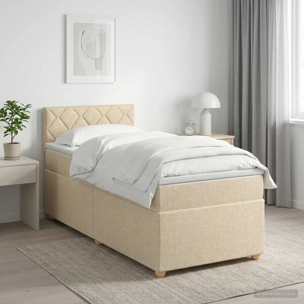 Boxspring krevet s madracem Krem 90 x 200 cm Tkanina - Krem 90 x 200 cm Dizajn s rombovima
