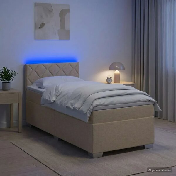 Krevet s box springom madracem i LED-om Krem 90 x 200 cm - Krem 90 x 200 cm Dizajn s rombovima