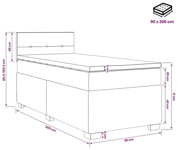 Boxspring krevet s madracem Ružičasta 90 x 200 cm Baršun - Ružičasta 90 x 200 cm Prošiveno gumbima