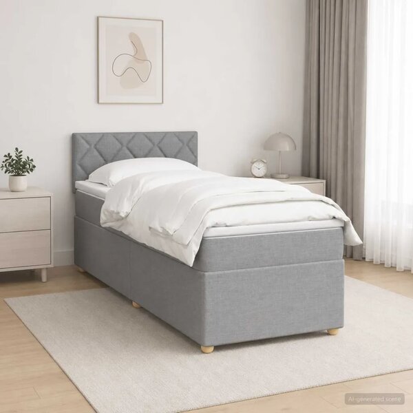 Boxspring krevet s madracem Svjetlosiva 90 x 200 cm Tkanina - Svjetlosiva 90 x 200 cm Dizajn s rombovima