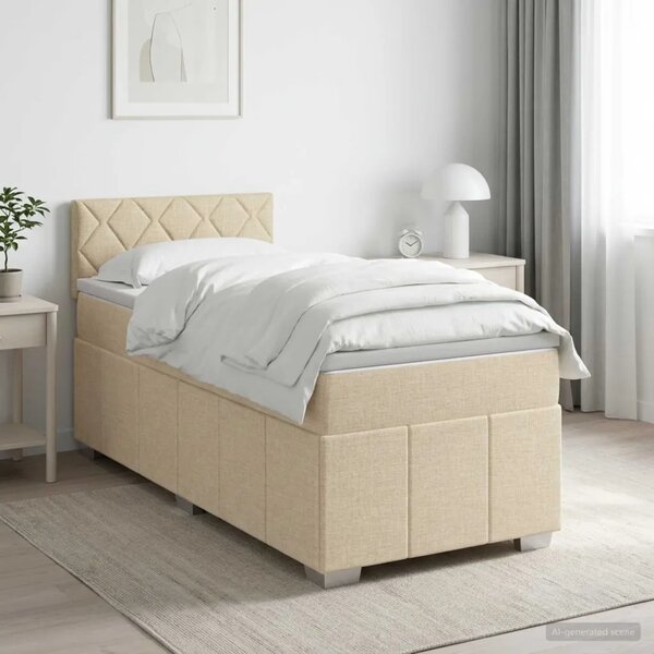 Boxspring krevet s madracem Krem 90 x 200 cm Tkanina - Krem 90 x 200 cm Dizajn s rombovima