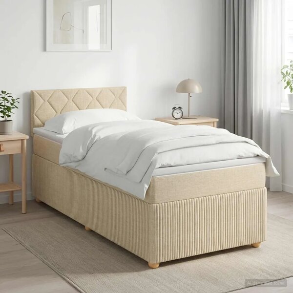 Boxspring krevet s madracem Krem 90 x 200 cm Tkanina - Krem 90 x 200 cm Dizajn s rombovima