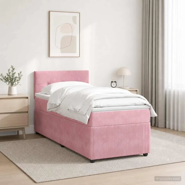 Boxspring krevet s madracem Ružičasta 90 x 200 cm Baršun - Ružičasta 90 x 200 cm Prošiveno gumbima