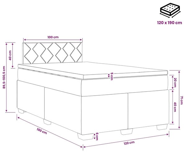 Krevet s box springom madracem i LED-om Tamnozelena Baršun - Tamnozelena 120 x 190 cm Dizajn s rombovima