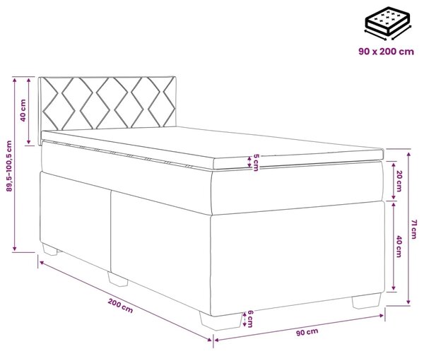 Krevet s box springom madracem i LED-om Tamnozelena Baršun - Tamnozelena 90 x 200 cm Dizajn s rombovima