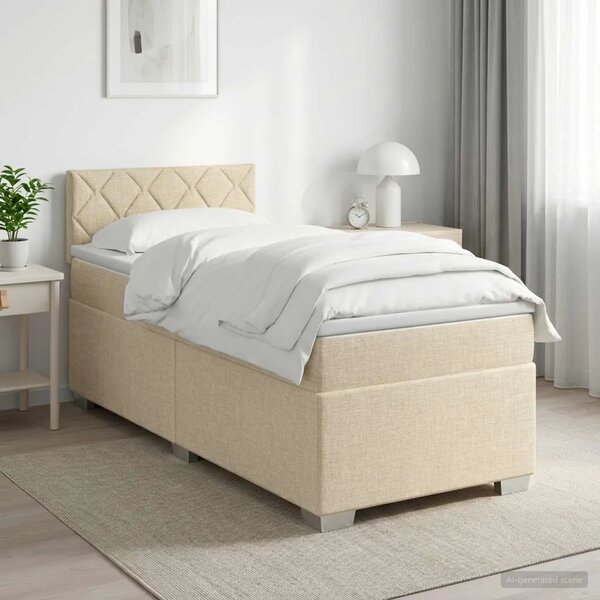 Boxspring krevet s madracem Krem 90 x 200 cm Tkanina - Krem 90 x 200 cm Dizajn s rombovima