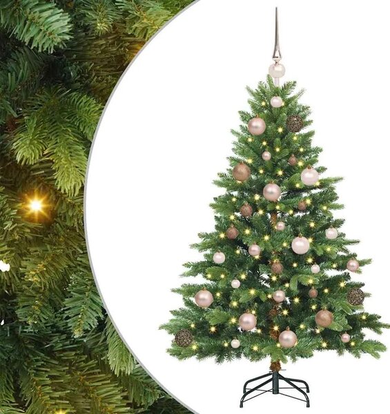 Umjetno božićno drvce s stalakom Zelena 120 cm PE i PVC - 120 cm Zelena s LED-ima i ružičastim zlatnim kuglicama