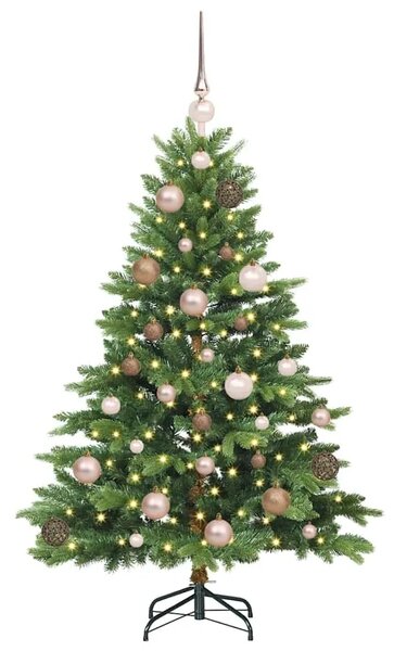 Umjetno božićno drvce s stalakom Zelena 120 cm PE i PVC - 120 cm Zelena s LED-ima i ružičastim zlatnim kuglicama