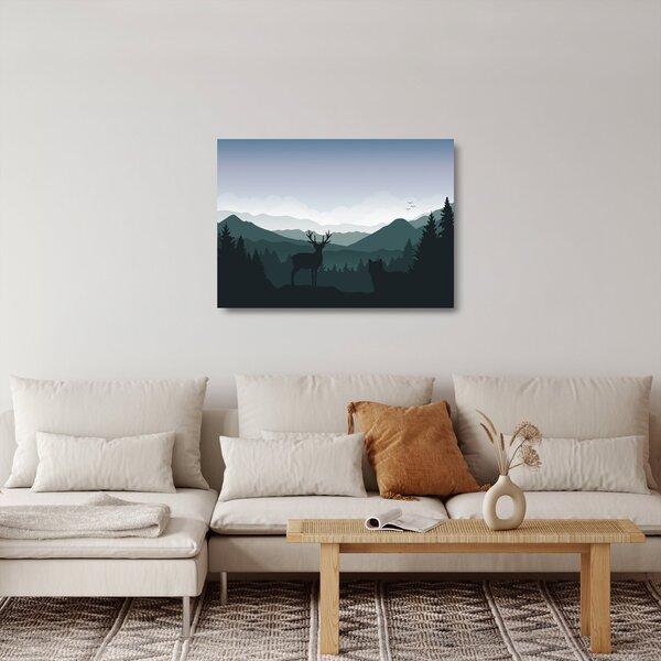 Staklena slika - Jelen z volkom v skalah (70x50 cm)