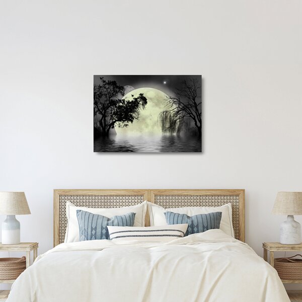 Staklena slika - Polna luna nad površjem, črno-bela različica (70x50 cm)