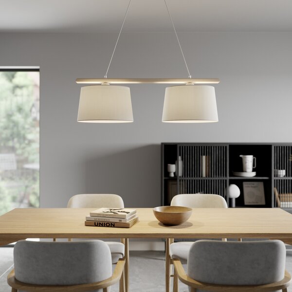 Lamkur Sweden viseća lampa, starinska bijela/bijela, tekstil, drvo, 2 žarulje, prigušiva, Bijela, Dnevni boravak/blagovaonica, Drvo