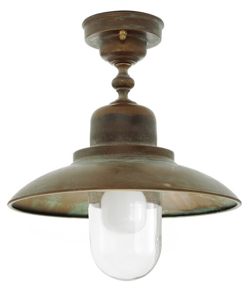 Moretti Luce Vanjska stropna svjetiljka Turino, IP44, mesing, staklo, Ø 30 cm, prigušiva, Bronca / stari mesing, Metal