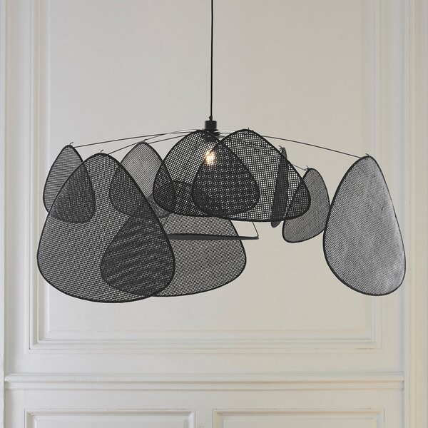MARKET SET viseća svjetiljka Screen XL, 60 cm, crna, ratan, prigušiva, Crno, Dnevni boravak/blagovaonica, Drvo