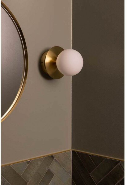 Globen Lighting ART DECO zidna svjetiljka, mesing/bijela Ø 16cm IP44, prigušiva, Zlato / mjed, Dnevni boravak/blagovaonica, Metal, Metak