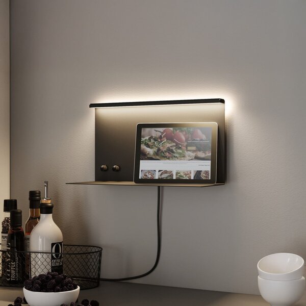 Paulmann LED zidna lampa Jarina crna 35 cm polica USB priključak, prigušiva, Crno, spavaća soba, Metal