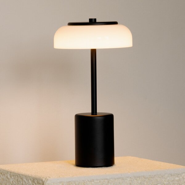 Nuura Aps LED stolna lampa na baterije Blossi, visina 26 cm, crna/opal, prigušiva, Crno, Metal