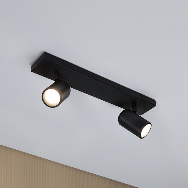 Paulmann Zyli stropni reflektor, crni, duljine 40 cm, 2 žarulje, IP44, prigušiva, Crno, kupaonica, Metal, Strop s više plamena
