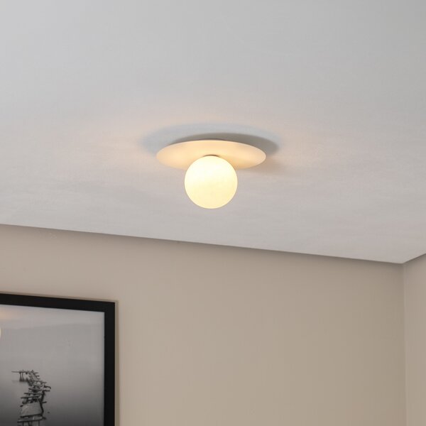 TK Lighting Stropna svjetiljka Pixie, bijela, staklo, Ø 25 cm, kugla, G9, prigušiva, Bijela, Dnevni boravak/blagovaonica, Metal