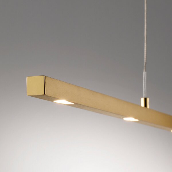 Quitani LED viseća svjetiljka Tolu, duljina 179 cm, mesing, prigušiva, Zlato / mjed, Dnevni boravak/blagovaonica, Metal