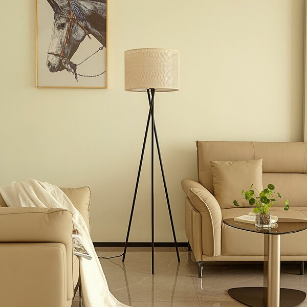 Lindby podna lampa Soula, Ø 40 cm, bež, plastika, E27, Bež, Dnevni boravak/blagovaonica, Plastika, tronožac