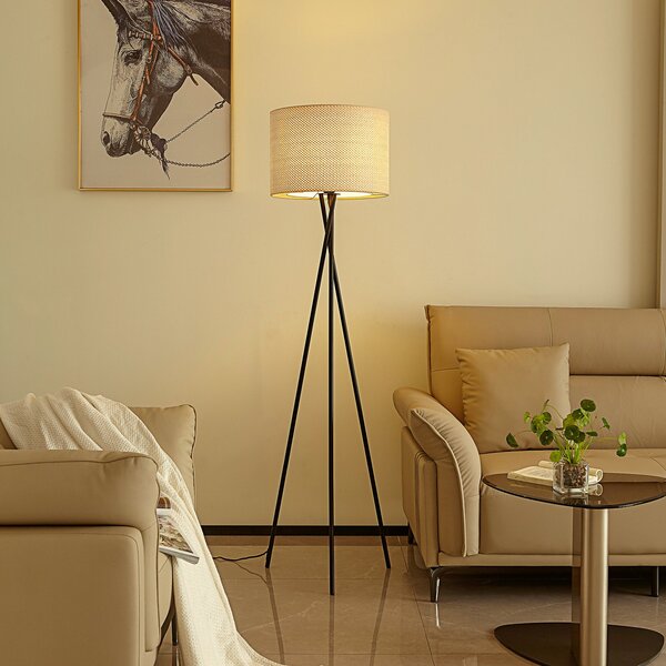 Lindby podna lampa Soula, Ø 40 cm, bež, plastika, E27, Bež, Dnevni boravak/blagovaonica, Plastika, tronožac