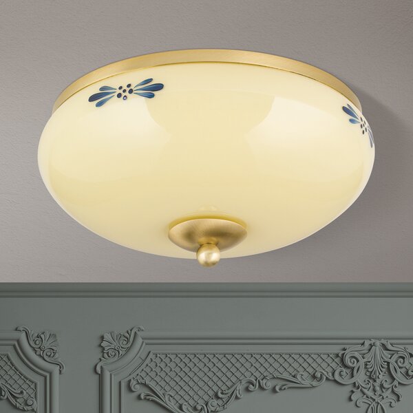ORION Stropna lampa seoska kuća mesing krem plava Ø 28cm, prigušiva, Bež, Dnevni boravak/blagovaonica, Staklo