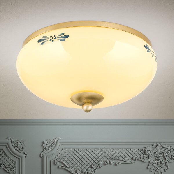 ORION Stropna lampa seoska kuća mesing krem plava Ø 28cm, prigušiva, Bež, Dnevni boravak/blagovaonica, Staklo