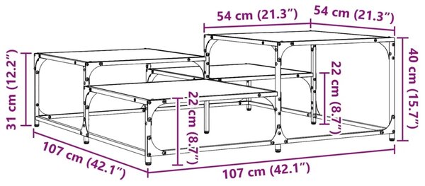 Stolić za kavu Crni hrast 107 x 107 x 40 cm Konstruirano drvo - Crni hrast 107 x 107 x 40 cm