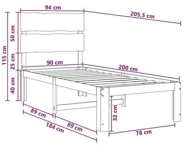 Krevet s uzglavljem ROSTOCK Bijela 90 x 200 cm - Bijela 90 x 200 cm