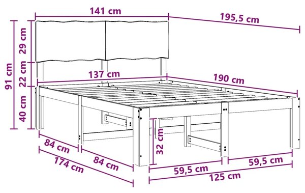 Krevetni okvir s uzglavljem ROSTOCK Prirodna 137 x 190 cm - Prirodna 137 x 190 cm