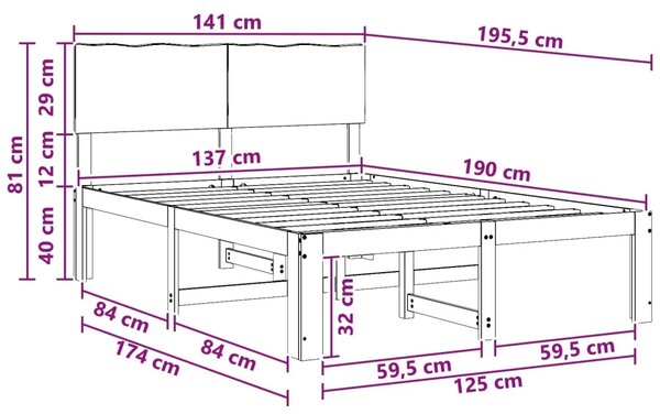 Krevetni okvir s uzglavljem ROSTOCK Prirodna 137 x 190 cm - Prirodna 137 x 190 cm