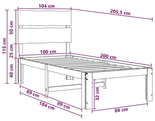Krevet s uzglavljem ROSTOCK Bijela 100 x 200 cm - Bijela 100 x 200 cm