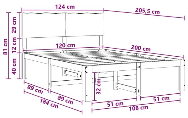 Krevetni okvir s uzglavljem ROSTOCK Prirodna 120 x 200 cm - Prirodna 120 x 200 cm