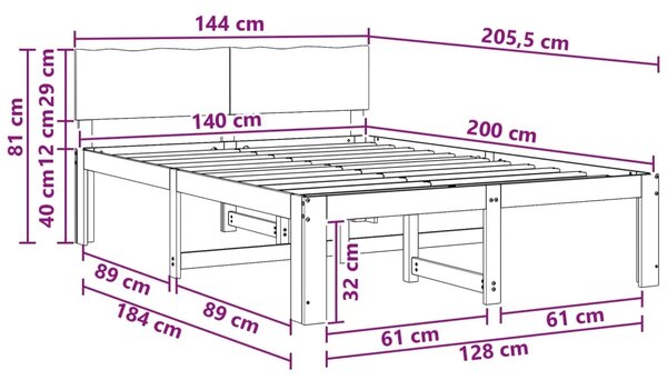 Krevetni okvir s uzglavljem ROSTOCK Prirodna 140 x 200 cm - Prirodna 140 x 200 cm