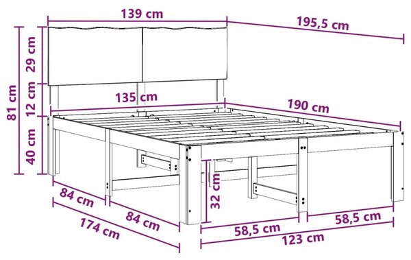 Krevetni okvir s uzglavljem ROSTOCK Prirodna 135 x 190 cm - Prirodna 135 x 190 cm