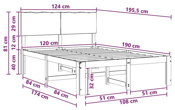 Krevetni okvir s uzglavljem ROSTOCK Prirodna 120 x 190 cm - Prirodna 120 x 190 cm