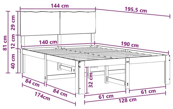 Krevetni okvir s uzglavljem ROSTOCK Prirodna 140 x 190 cm - Prirodna 140 x 190 cm