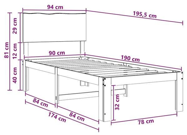 Krevet s uzglavljem ROSTOCK Prirodna 90 x 190 cm - Prirodna 90 x 190 cm