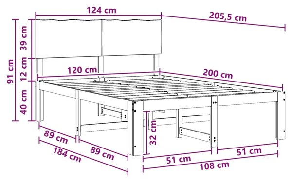 Krevetni okvir s uzglavljem ROSTOCK Prirodna 120 x 200 cm - Prirodna 120 x 200 cm