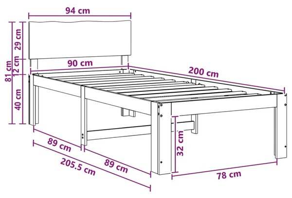 Krevet s uzglavljem ROSTOCK Prirodna 90 x 200 cm - Prirodna 90 x 200 cm